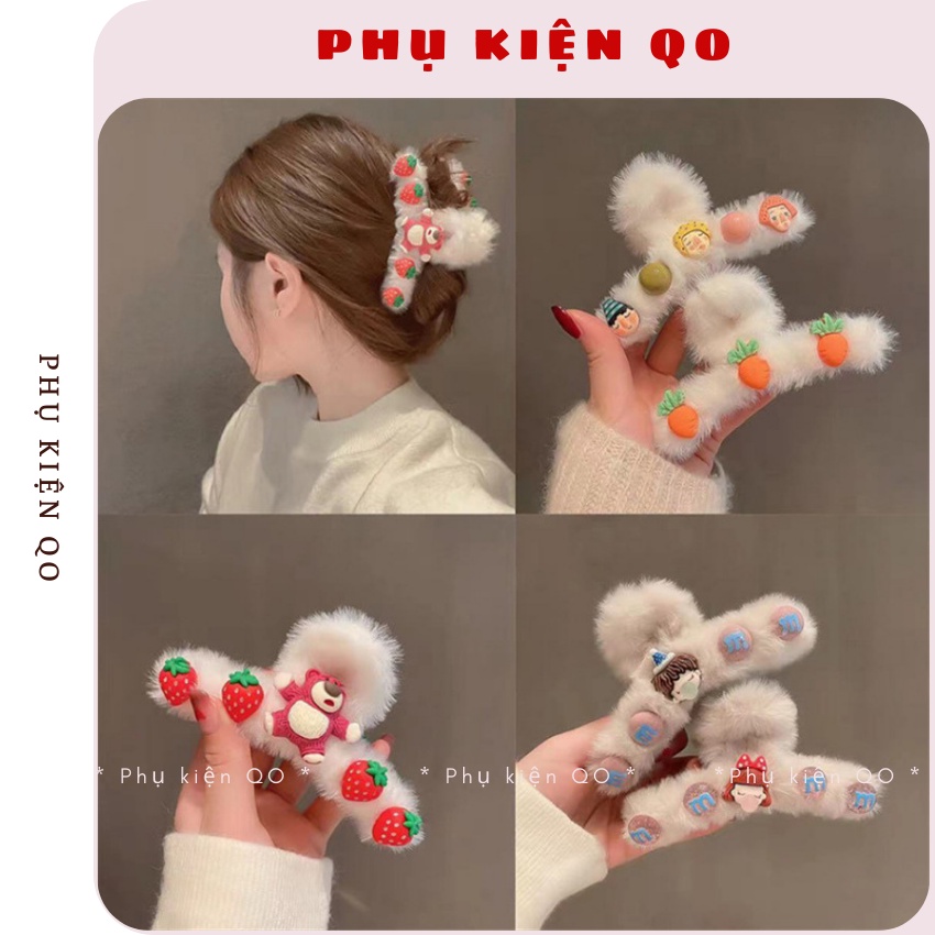 Kẹp tóc dễ thương , phụ kiện tóc siêu xinh phối lông họa tiết siêu đáng yêu - Phụ Kiện QO KEP56