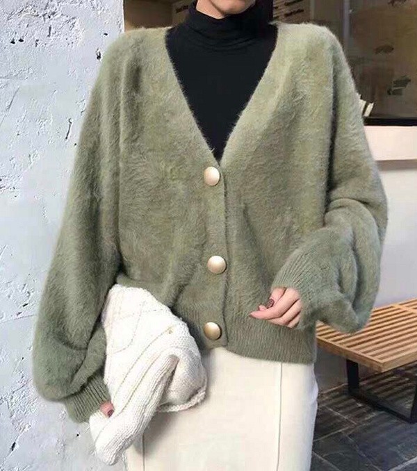 Áo khoác Cardigan dệt kim cổ chữ V form rộng phong cách Hàn Quốc | BigBuy360 - bigbuy360.vn