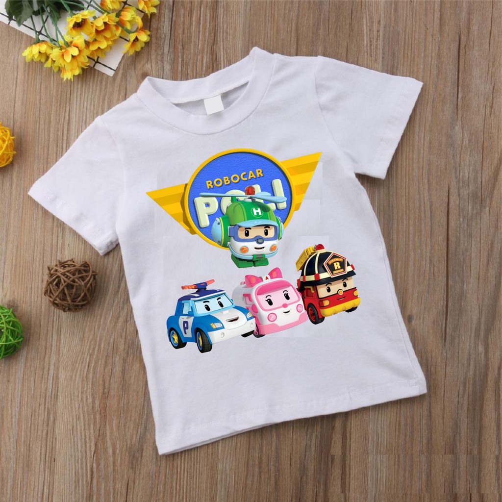 [ Có size nhỏ ] Áo Thun In Hình Poli Cứu Hỏa Robocar Poli cho bé trai 10-49kg