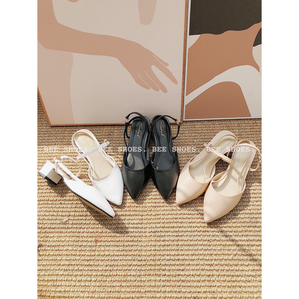 BEESHOES- SANDANL NỮ ĐẾ BỆT DA MỀM - SANDANL MŨI NHỌN MÀU ĐEN/KEM/TRẮNG-XĂNG ĐAN ĐẾ SIÊU ÊM MỀM DỄ ĐI 8006