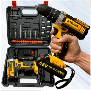 Máy khoan pin, Máy khoan bê tông búa RAKUTEN 66V  TẶNG MŨI KHOAN - 2 PIN