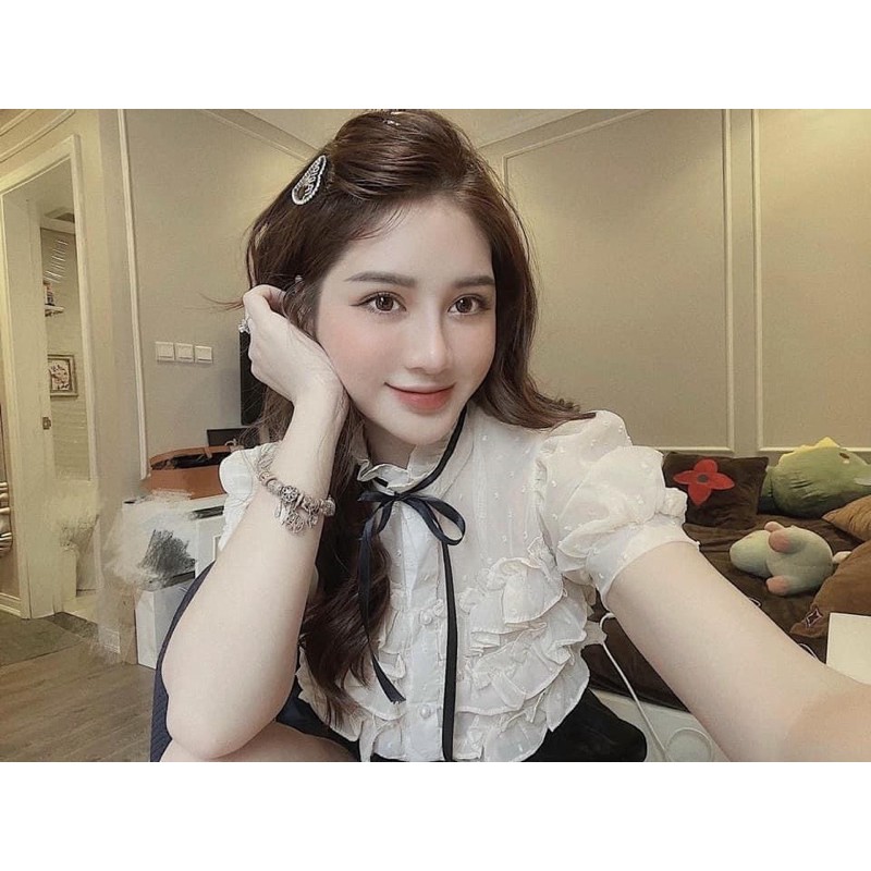 áo lụa tơ cổ nơ phối bèo. | BigBuy360 - bigbuy360.vn