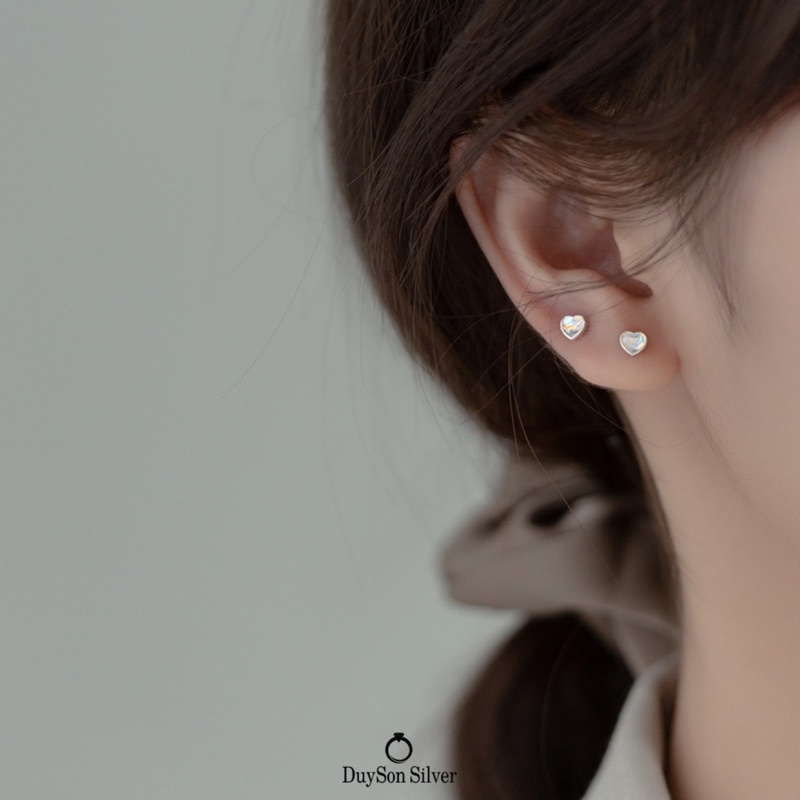 Khuyên tai bạc nữ Duyson, Bông tai nữ đá moonstone bạc 925 cao cấp chốt vặn