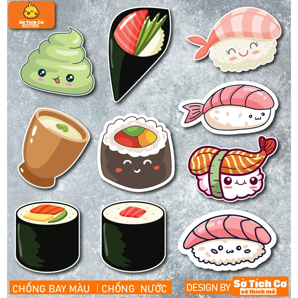 Sushi dán điện thoại, laptop, mũ bảo hiểm, guitar, vali MSP: F02