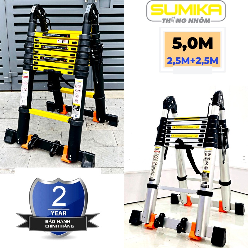 Thang nhôm rút đôi (Chữ A: 2,5m; Chữ I: 5m) Sumika SK500D NEW