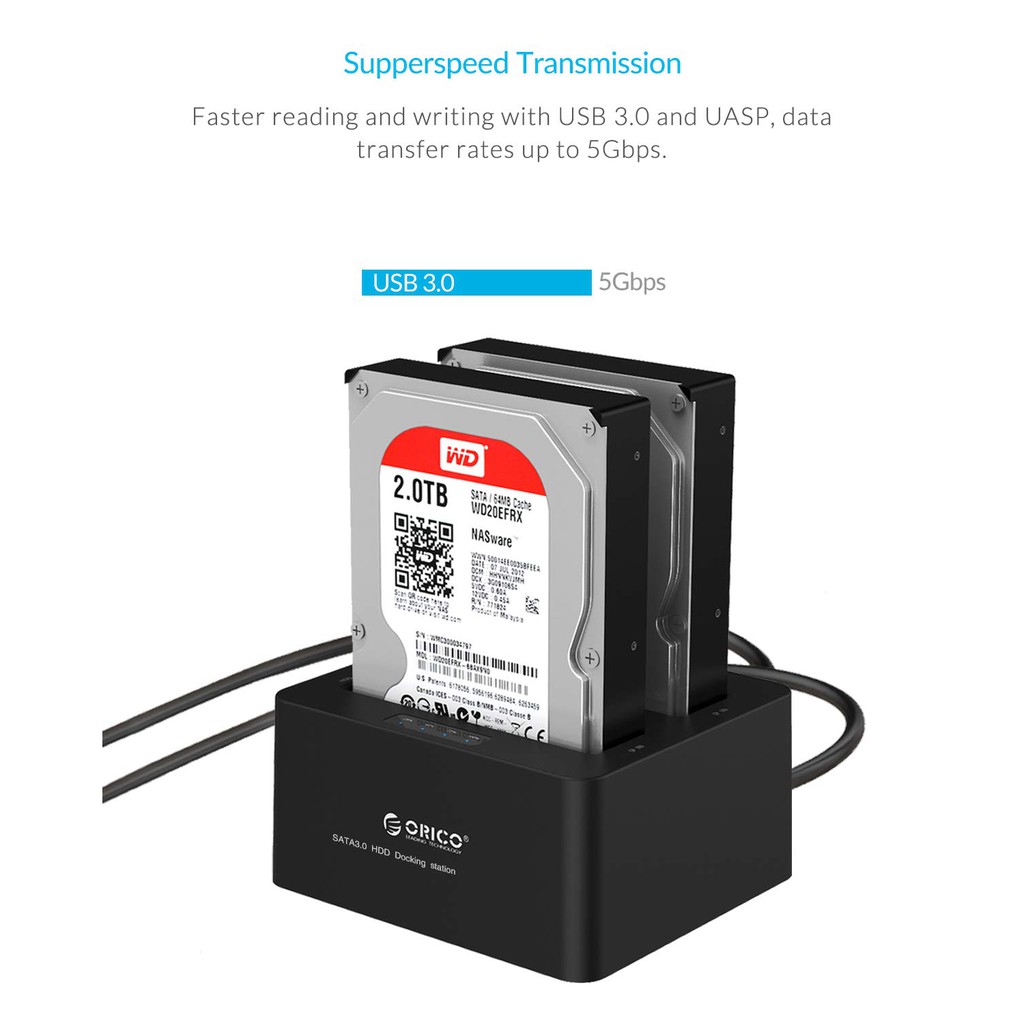 Thiết Bị Chuyển Đổi Orico Sata Hdd 2 Bay 2.5 3.5 Inch Usb3.0 Sang Sata Hdd Kèm Phụ Kiện Chất Lượng Cao(6629US3)