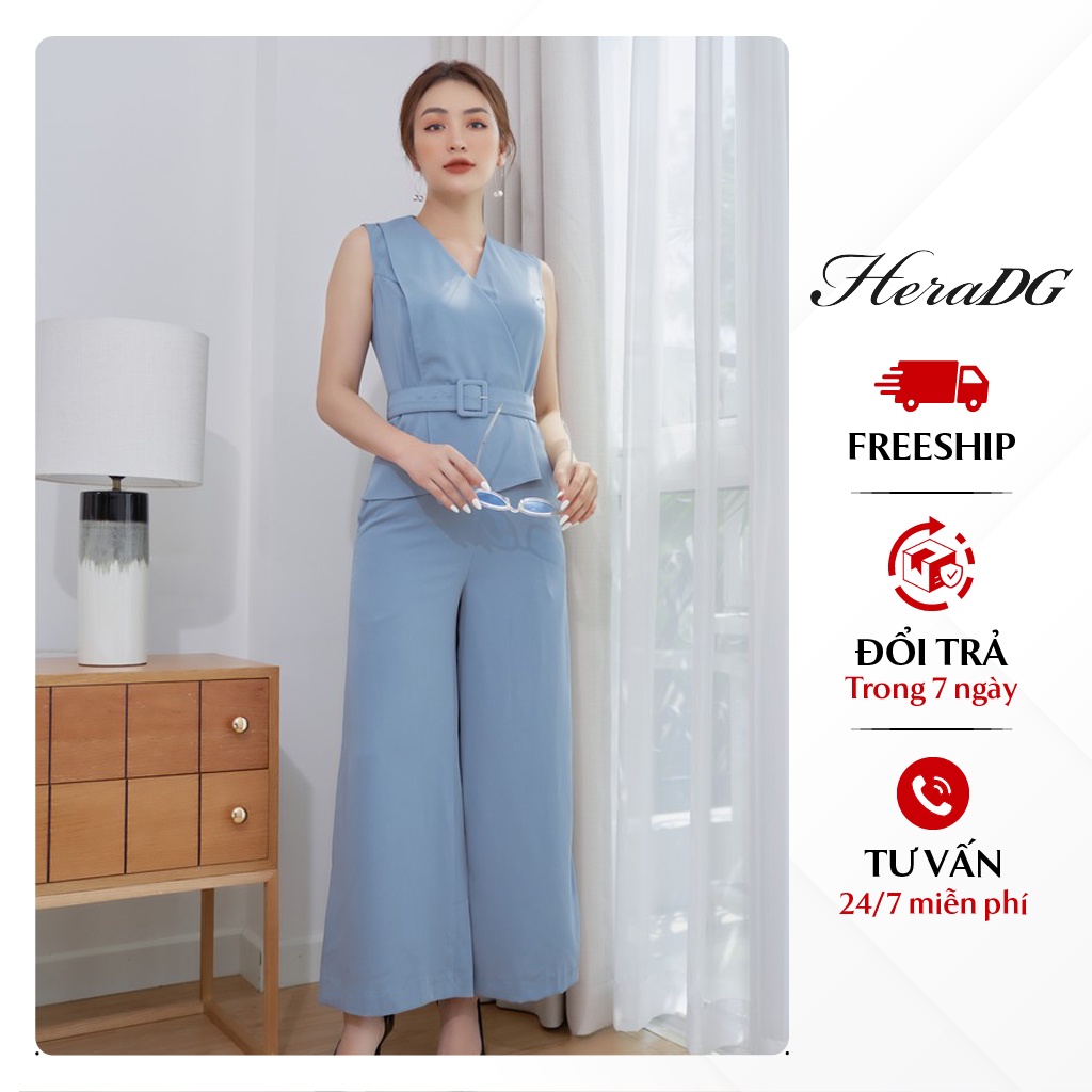 Bộ Jumpsuit Nữ HeraDG Dáng Dài Sát Nách Kèm Đai Eo, Chất Liệu Mềm Mịn Chống Nhăn Cao Cấp SJSBA003