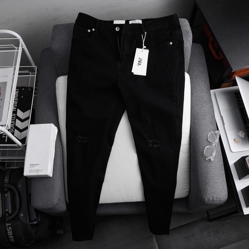 Quần jean nam đen trơn xuất khẩu chất bò cao cấp thun co giãn slimfit