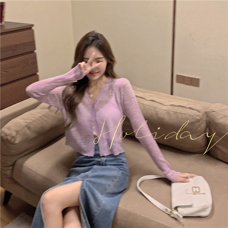 Áo Khoác Cardigan Dệt Kim Tay Dài Cổ Chữ V Chống Nắng Thời Trang Cao Cấp