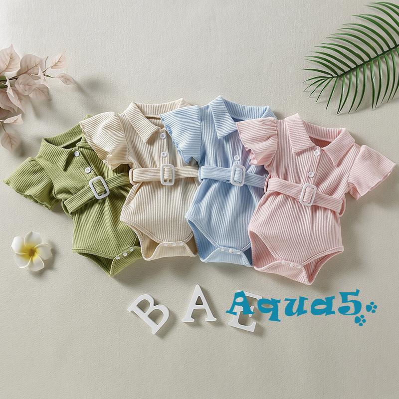 Áo liền quần cổ bẻ màu sắc kẹo ngọt có dây thắt lưng thời trang mùa hè cho bé 0-24 tháng tuổi