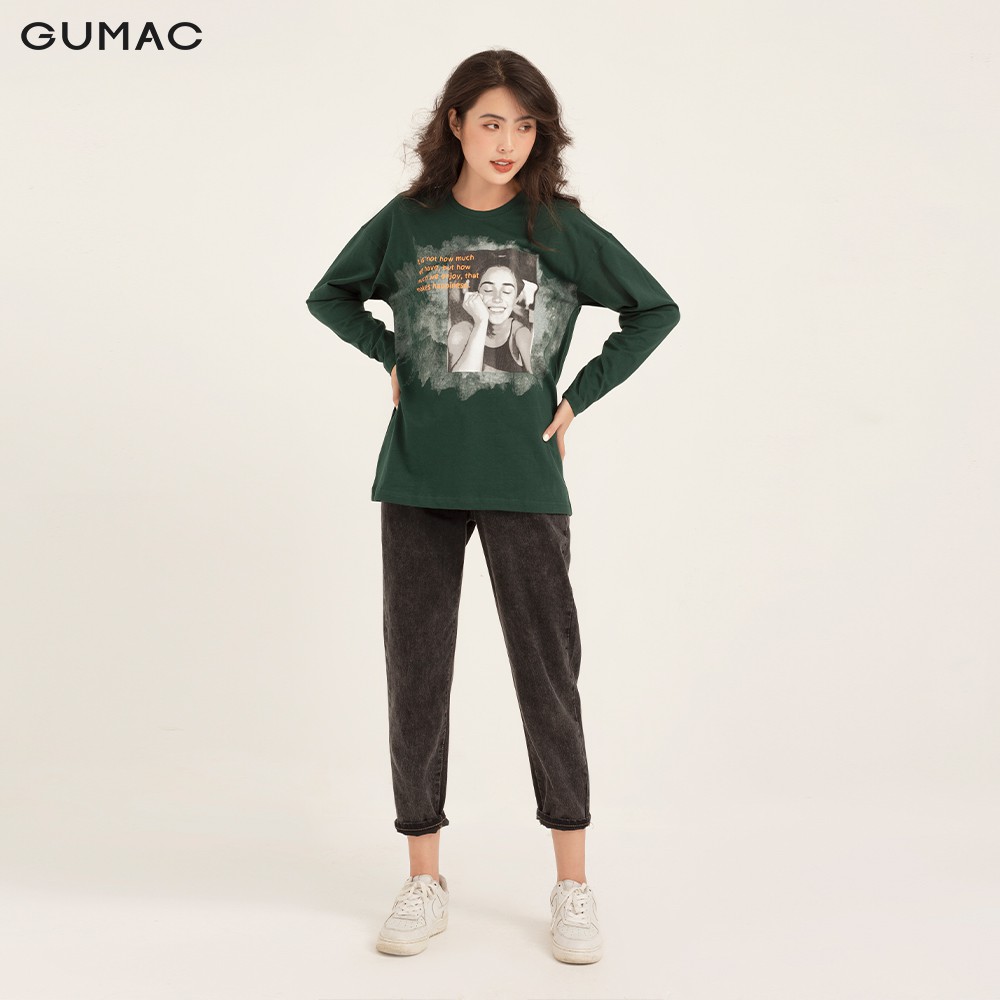 [Mã WABRGM11 giảm 10% đơn 250K] Áo thun nữ phom rộng tay dài in loang GUMAC thiết kế basic ATB1123 | BigBuy360 - bigbuy360.vn