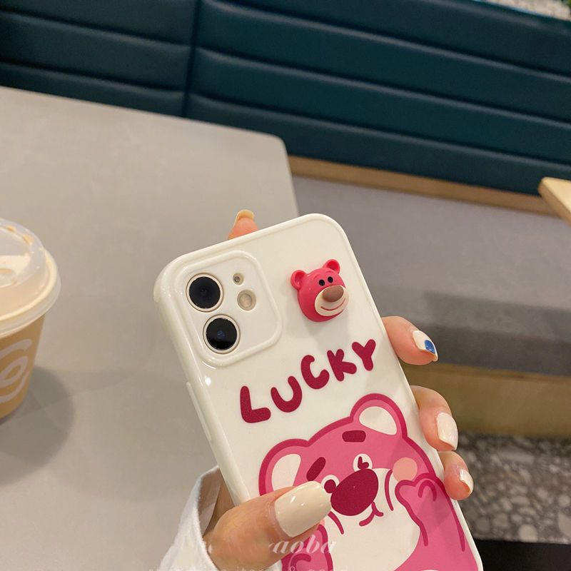 Ốp Điện Thoại Hình Gấu Và Dâu Tây Xinh Xắn Cho iPhone 11 / 12pro / xsmax / xr / 13 / 6 / 7 / 8