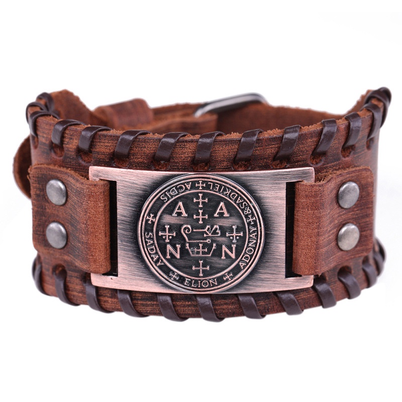 Vòng Tay Da Mặt Chữ Archangel Phong Cách Hip Hop Cá Tính Cho Nam