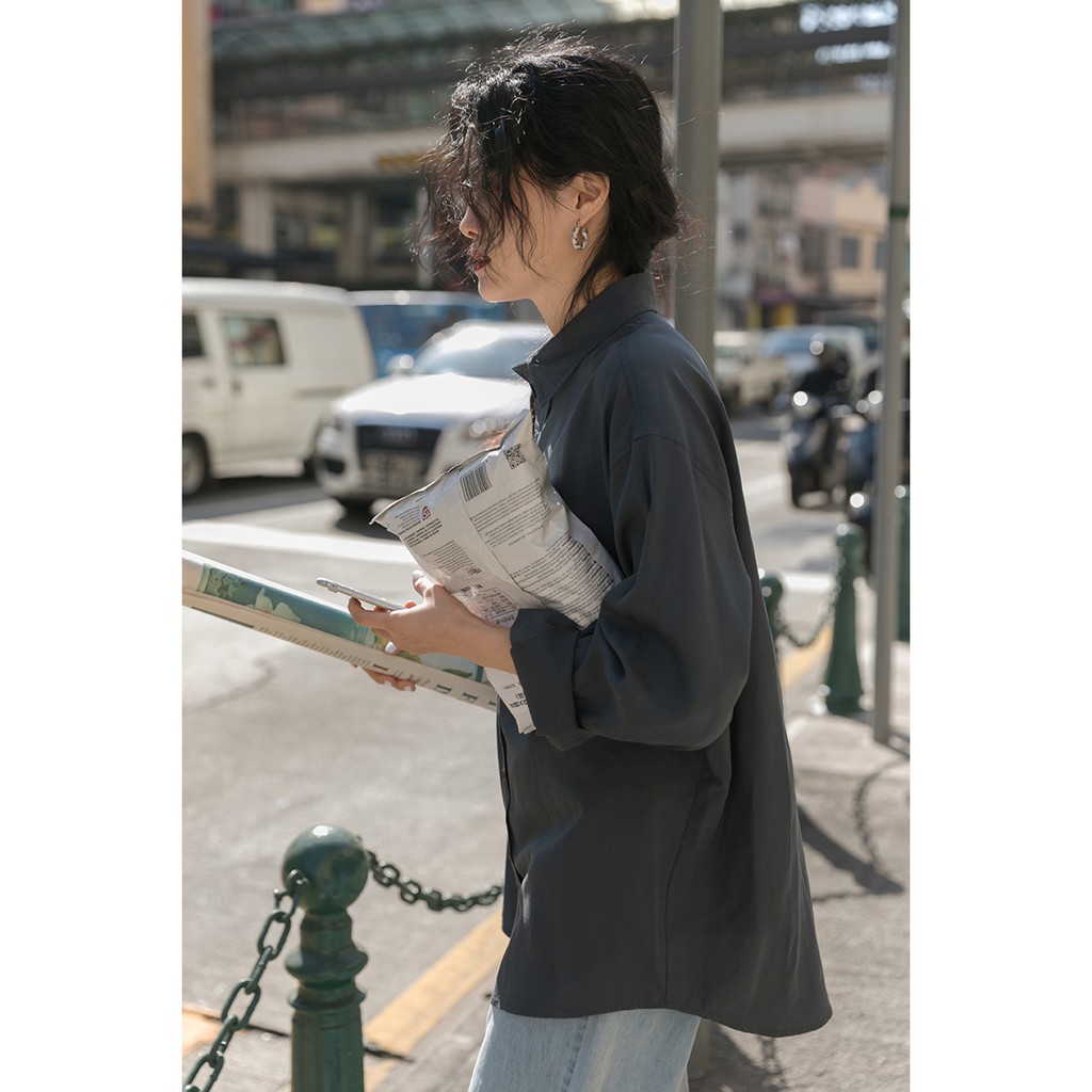 Áo sơ mi nữ form rộng tay dài kiểu công sở CSG, Áo sơ mi nữ Hàn Quốc cách điệu thanh lịch chất mềm mịn mã ASMD04