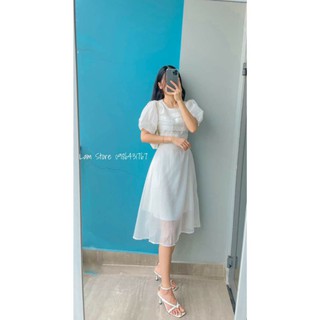 Đầm midi trắng xoè