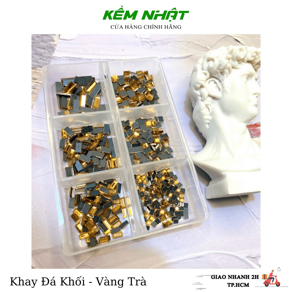 Set Đá Khối Chân Bằng Mix Size Trang Trí Móng , Mix Màu Hình Vuông - Chữ Nhật Khay 6 Ô