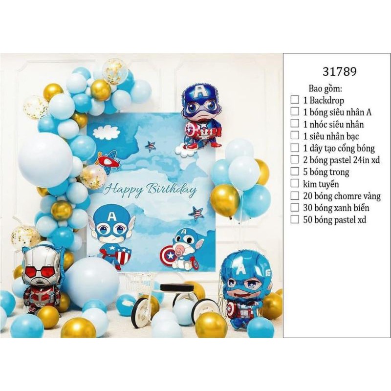 (KÈM BƠM KEO) SET BÓNG KÈM BACKDROP SIÊU NHÂN CAPTION