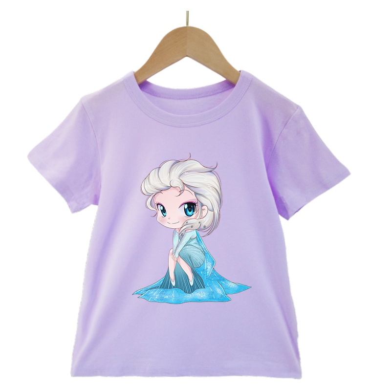 Áo Thun Tay Ngắn Chất Liệu 100% Cotton In Hoạ Tiết Hoạt Hình Frozen Dành Cho Bé Gái