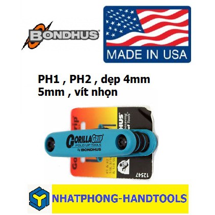 Lục giác xếp sản xuất tại Mỹ hiệu BONDHUS bake ,vít dẹp, mũi nhọn ( 5 cây )