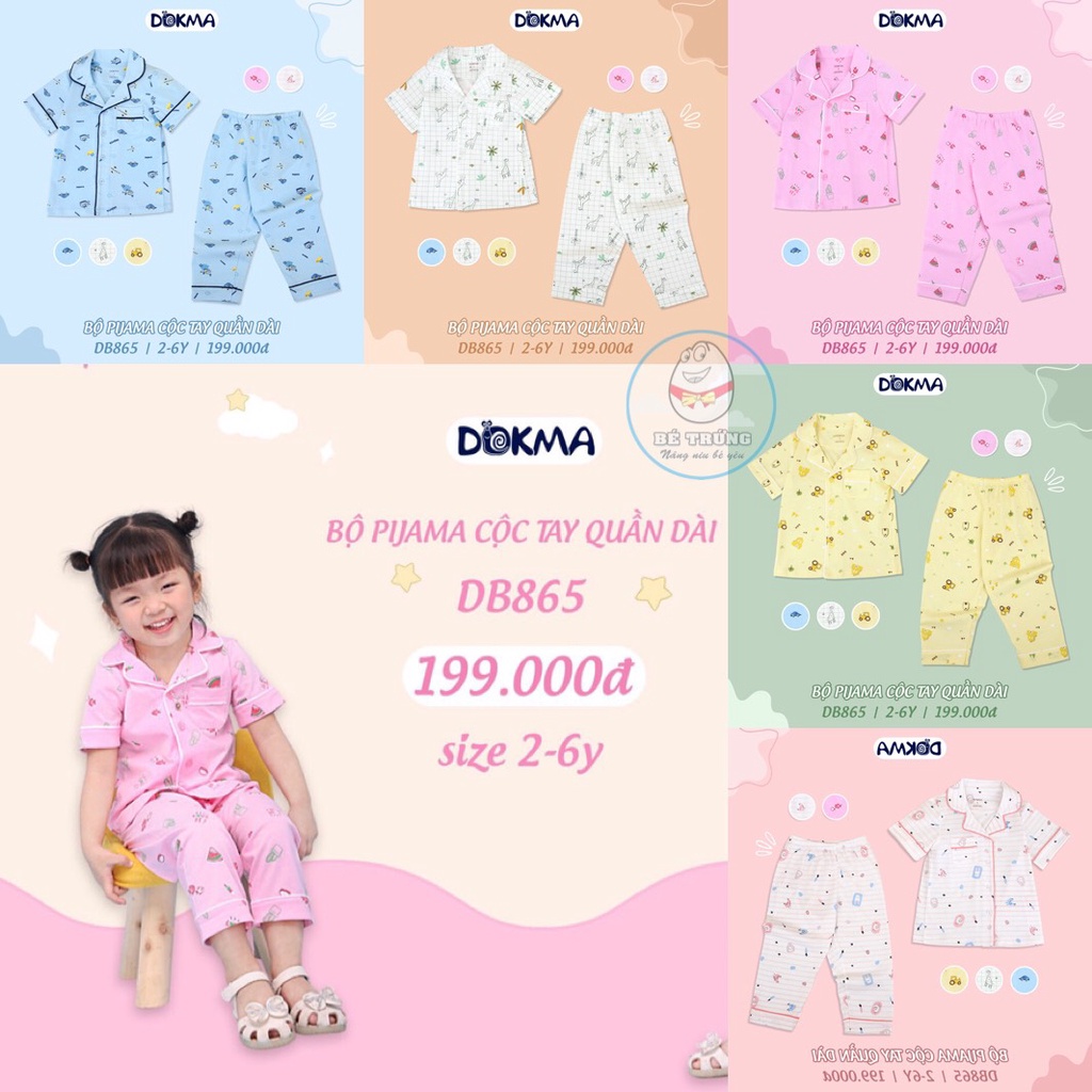 SALE DB865 Bộ pijama cho bé cộc tay quần dài cotton Dokma 2-6T