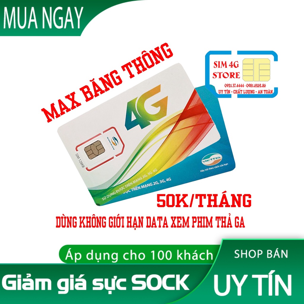 [SIM CỰC KHỦNG] Sim 4G Viettel Max Băng Thông Vào Mạng,Xem Phim,Chơi Game Thả Ga Tháng Chỉ 50K