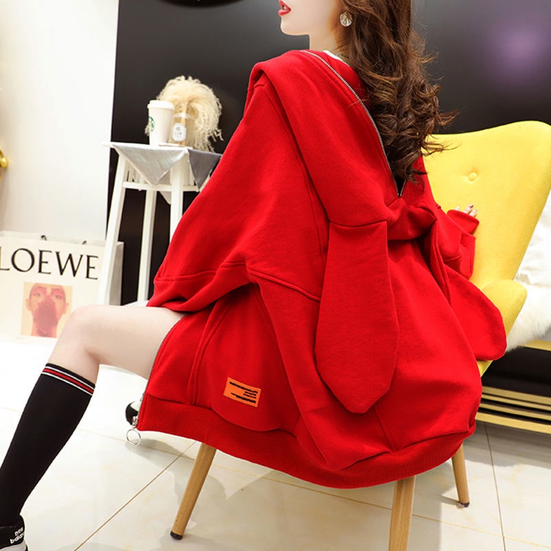 Áo Hoodie Dày Có Tai Thỏ Phong Cách Hàn Quốc Kiểu Mới