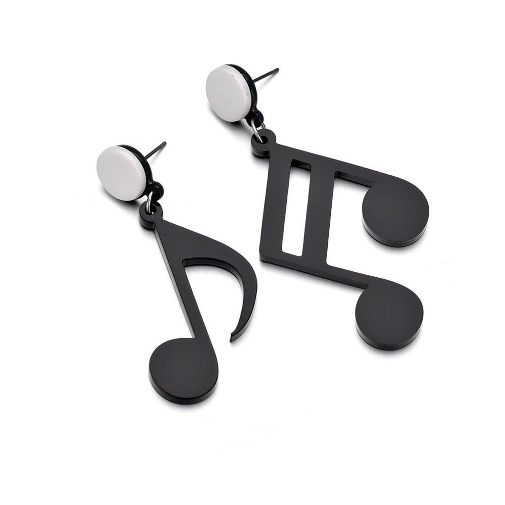 Khuyên tai bất đối xứng mặt hình nốt nhạc bằng acrylic mạ kim loại đẹp mắt dành cho bạn nữ