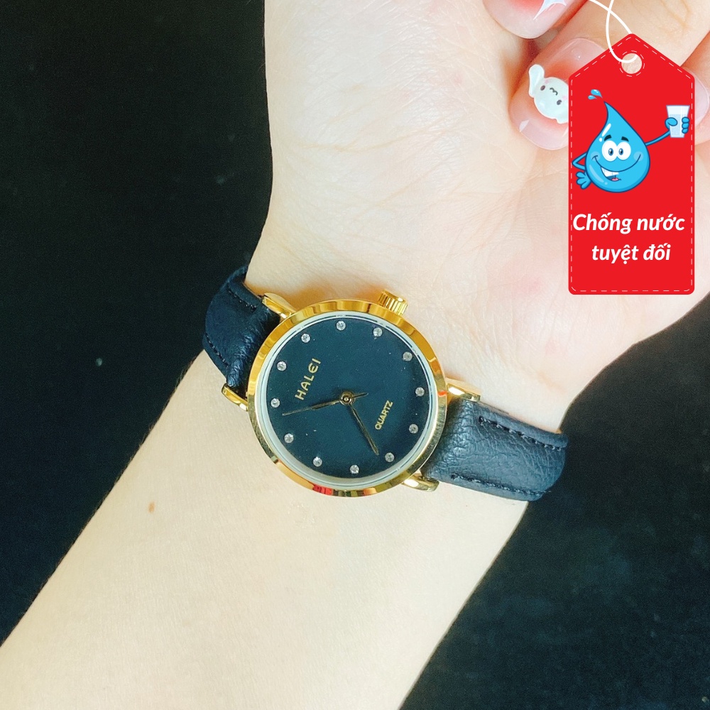 Đồng hồ nữ dây da Halei 540m mặt nhỏ chính hãng chống nước