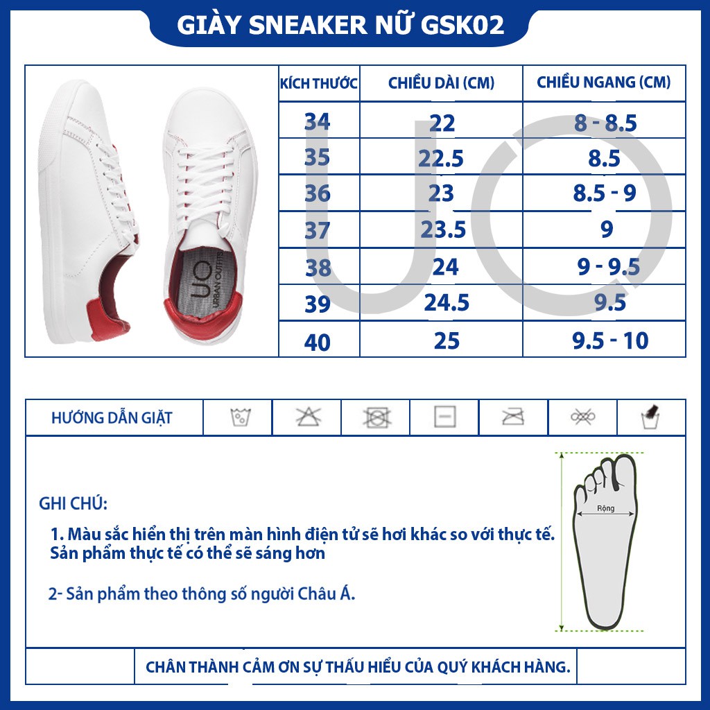 Giày Sneaker Nữ Trắng URBAN OUTFITS Phối Màu GSK02 Cổ Thấp Thể Thao Hàn Quốc Outfit Size 34 Đến 39 Đẹp Rẻ