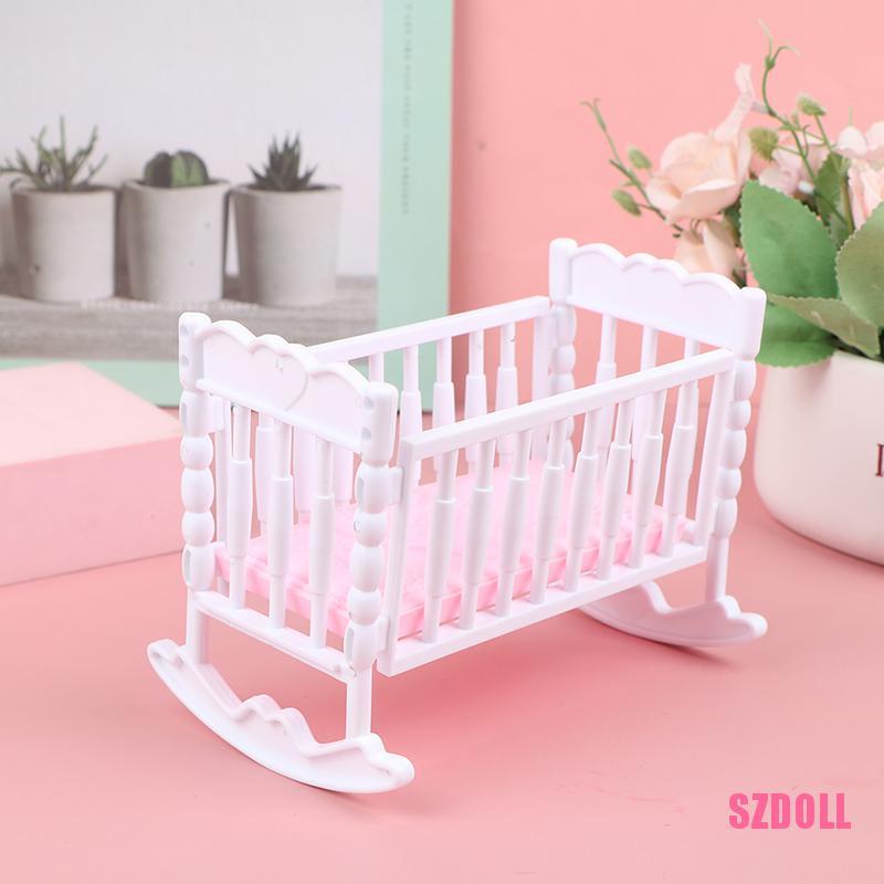 Mô Hình Nôi Em Bé Màu Trắng Hồng Cho Nhà Búp Bê SZDOLL6