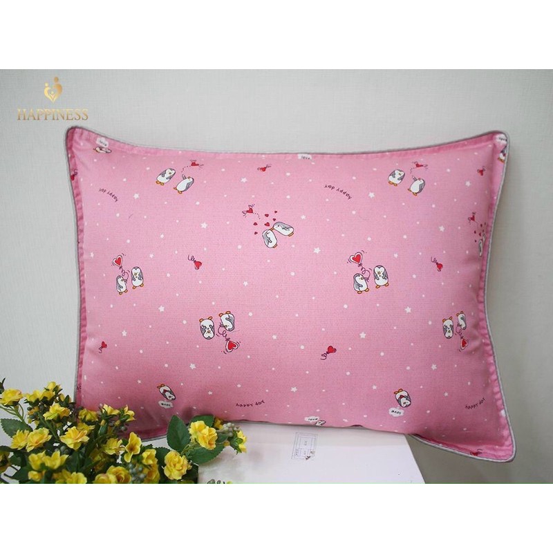 Gối Trẻ Em Happiness [MỀM - MÁT] Chất Liệu 100% Cotton Hàn Quốc, Cho bé trai, bé gái Kích thước 35x50cm, hàng chính hãng