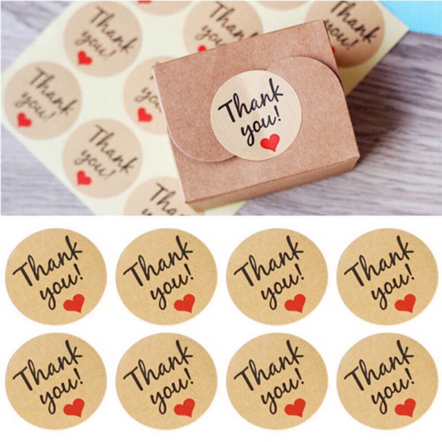 SỈ 2.5K bìa 12 miếng tem dán decal sticker kraft THANK YOU TK17