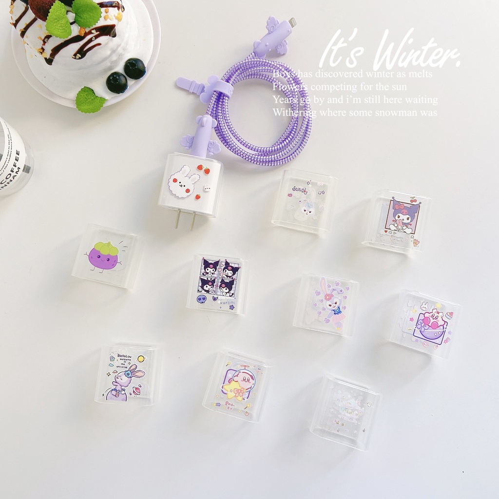 Bộ 4 cái vỏ bảo vệ cáp sạc dữ liệu Iphone hình hoạt hình 18W / 20