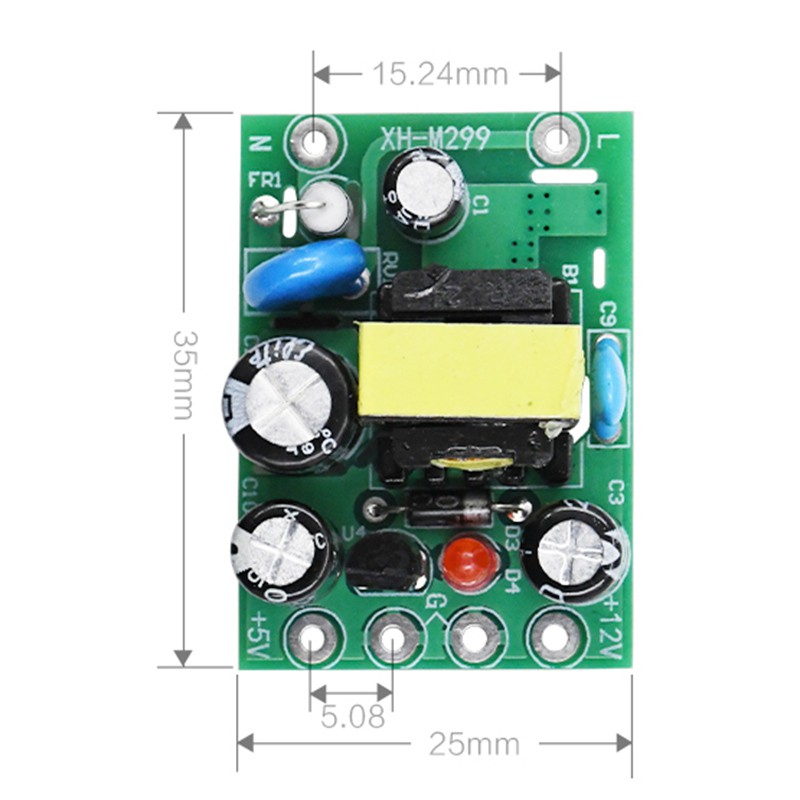 Mô-đun cấp nguồn chuyển mạch XH-M299 AC-DC cách ly đầu vào bảng mạch PCB 110-220V đầu ra 12V 0.5A + 5V