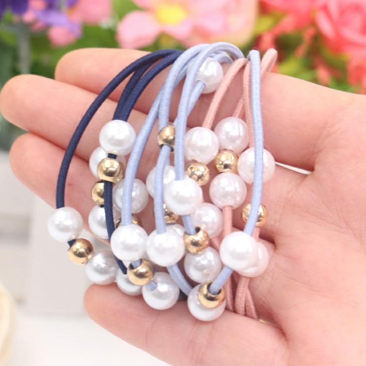 Set 5 cái Dây cột tóc hạt trai DIY dễ thương handmade cho bạn gái, bé gái - Phong cách Hàn Quốc