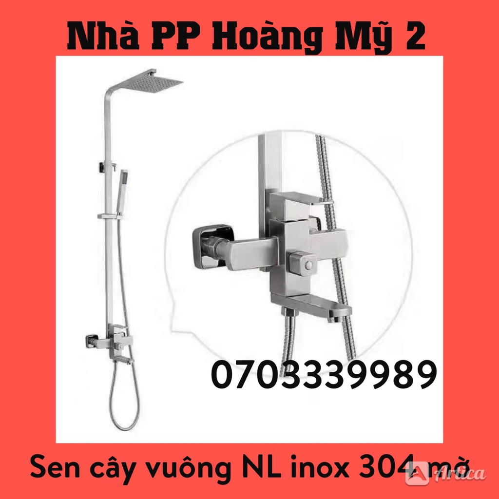 Bộ sen cây tắm Nóng Lạnh Vuông inox 304 Mờ củ đúc và tay gật gù Có vòng xanh đỏ