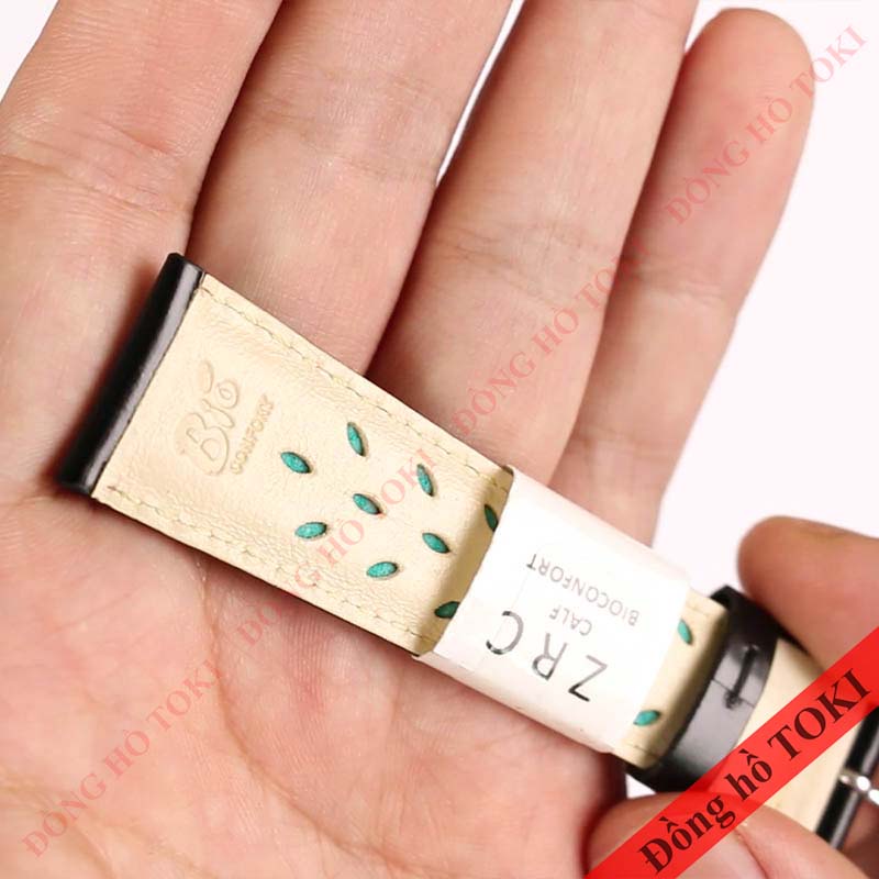 Dây da đồng hồ ZRC Pháp dòng KEY WEST da bê màu đen không vân bóng