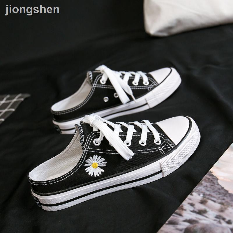 Giày Lười Vải Canvas Không Gót Họa Tiết Hoa Cúc Nhỏ Kiểu Hàn Quốc Thời Trang Mùa Hè 2020 Cho Nữ