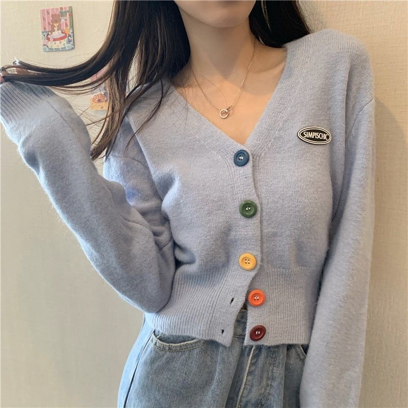 Áo Khoác cardigan Dệt Kim Dáng Rộng Màu Xanh Dương Thời Trang Thu Đông Mới Cho Nữ