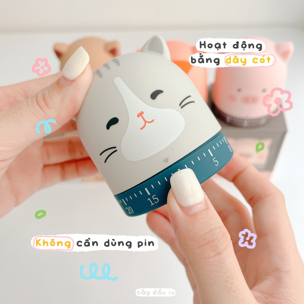 Đồng Hồ Pomodoro Ding Ding Hẹn Giờ Chuông Báo Động Hình Động Vật Đáng Yêu Dễ Thương Đầu Thú Timer Cây Đầu To