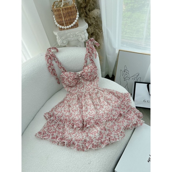 SET ĐẦM HOA 2 DÂY TẦNG KÈM KHOÁC CROP TRẮNG  🌼 | BigBuy360 - bigbuy360.vn