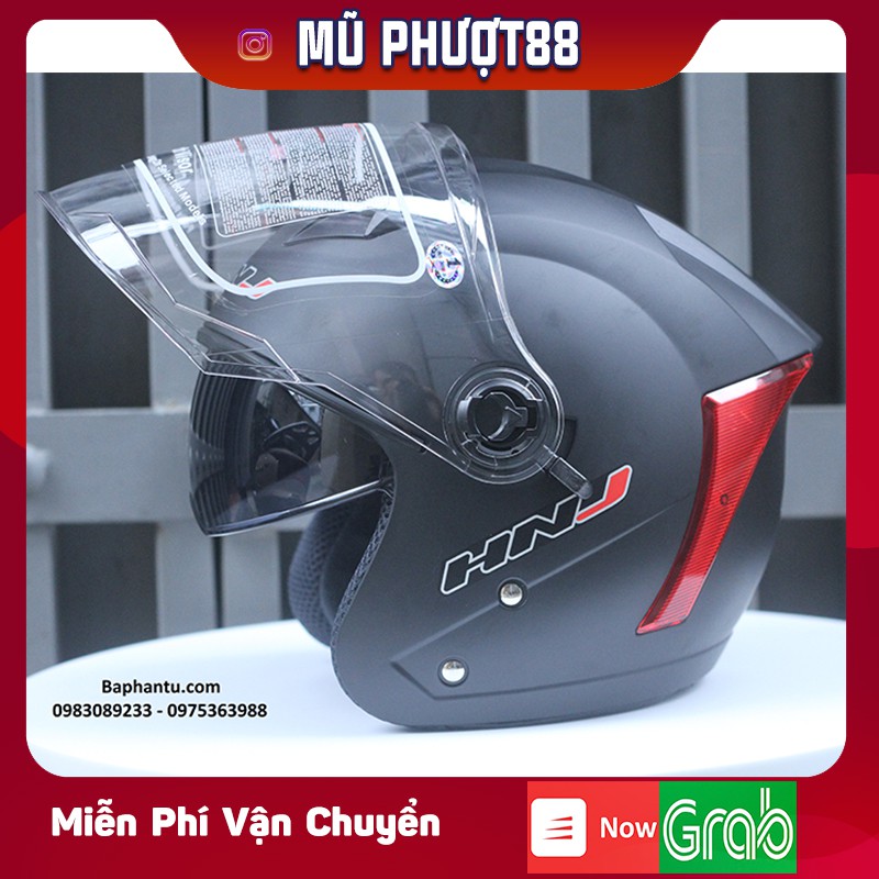 Mũ bảo hiểm 2 kính HNJ - màu đen nhám