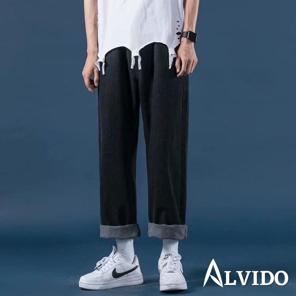 Quần JEAN BASIC SUÔNG Unisex ALVIDO đủ size Nam Nữ phong cách Hàn Quốc Ullzang thời trang đường phố mùa hè | BigBuy360 - bigbuy360.vn