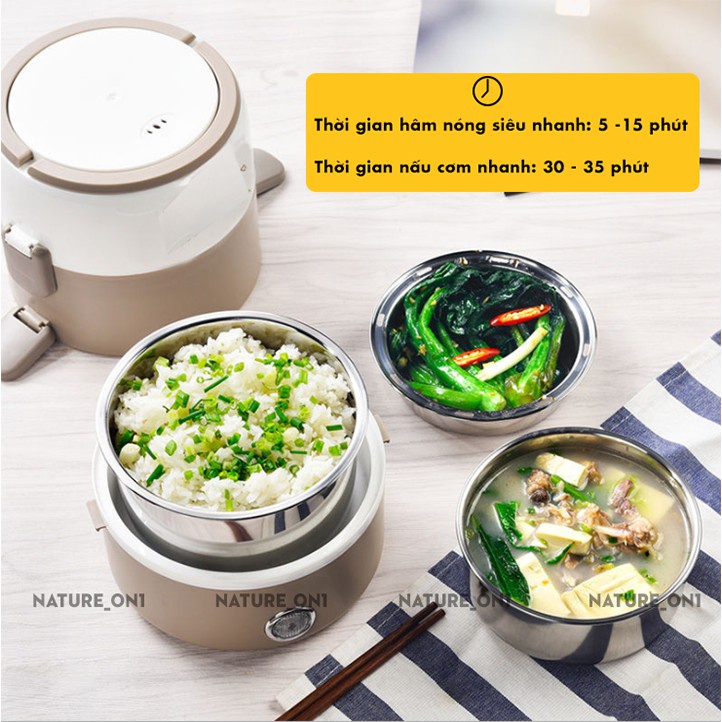 Cặp Lòng Ủ Cơm, Hộp Cơm Cắm Điện 3 Tầng Có Lõi Inox Hâm Nóng Thức Ăn, Dung Tích 1.8L,Có Tay Xách Tặng Kèm Đũa Thìa