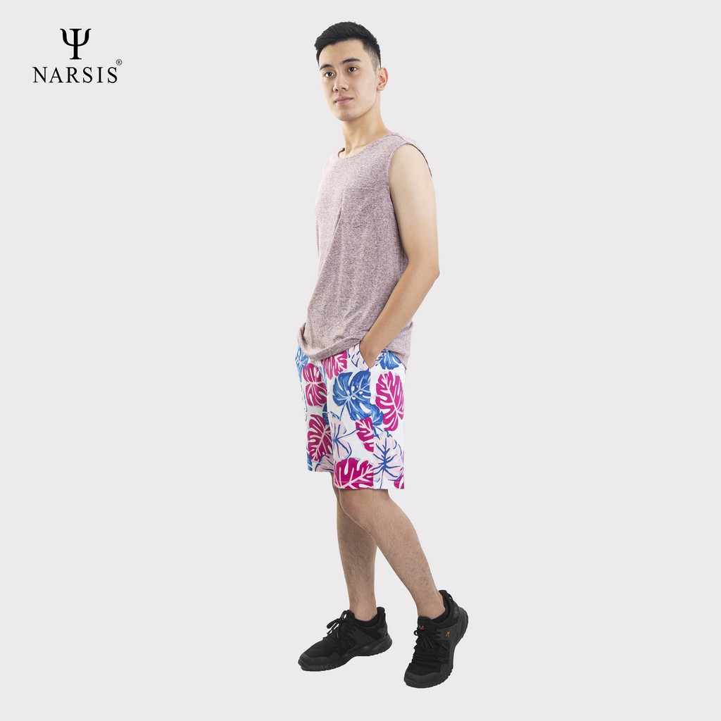 Quần Short nam Narsis S0006 in họa tiết lá xanh