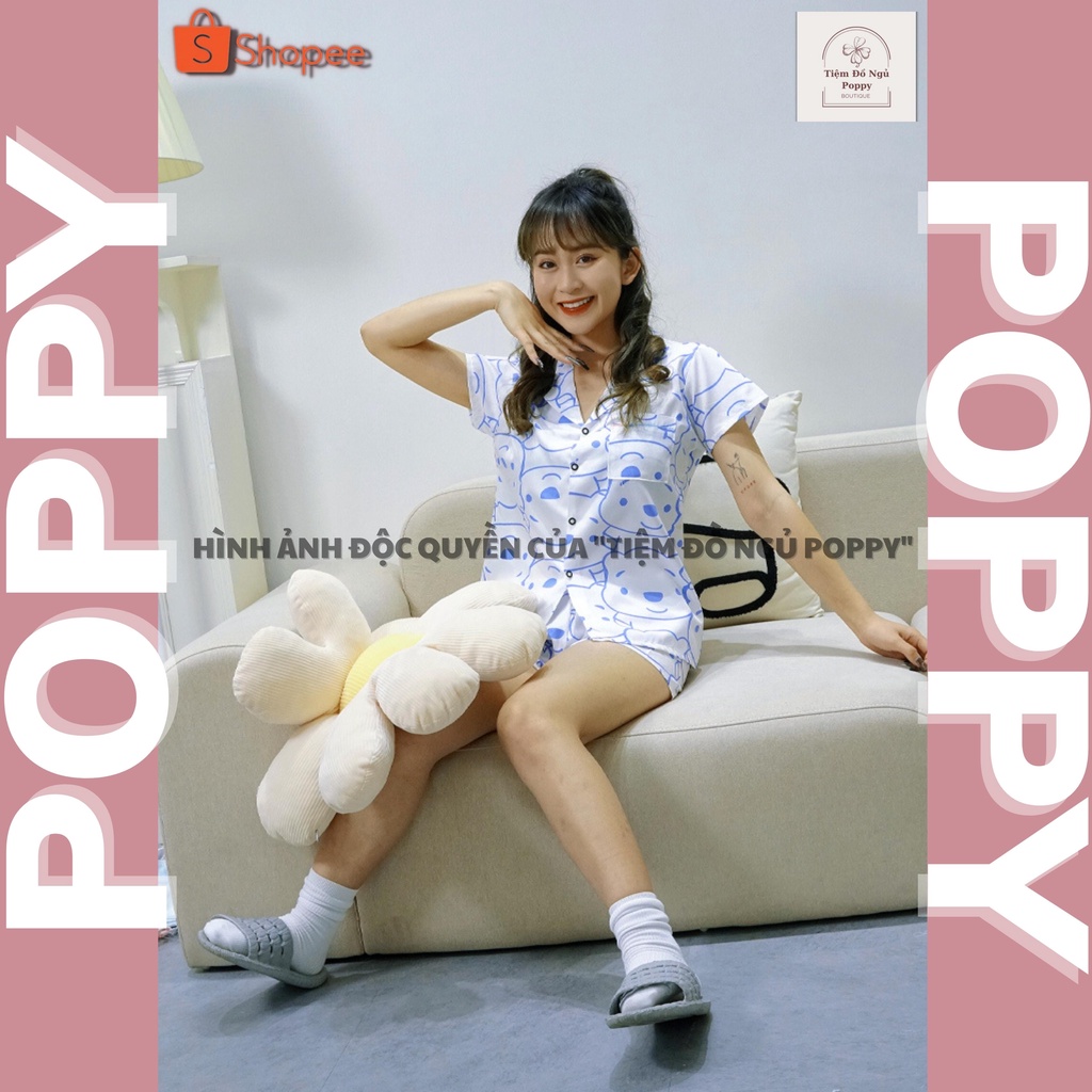 Đồ bộ pyjama quần đùi hoạt hình chất liệu kate thái Pyjama nữ đẹp bộ ngủ nữ cộc tay  POPPY cộc đùi