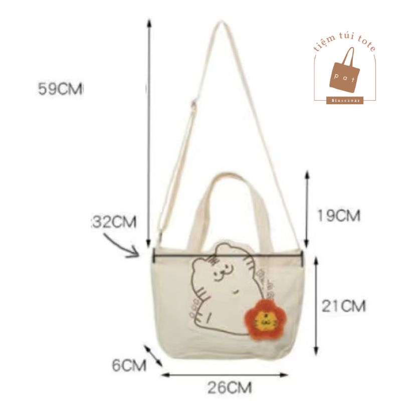 Túi vải đeo vai và đeo chéo in Keep Smile có dây kéo TP30 | tiemtuitotebypat