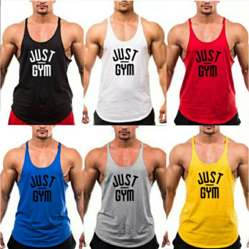 ÁO 3 LỖ NAM DÂY NHỎ TẬP GYM IN CHỮ JUST GYM