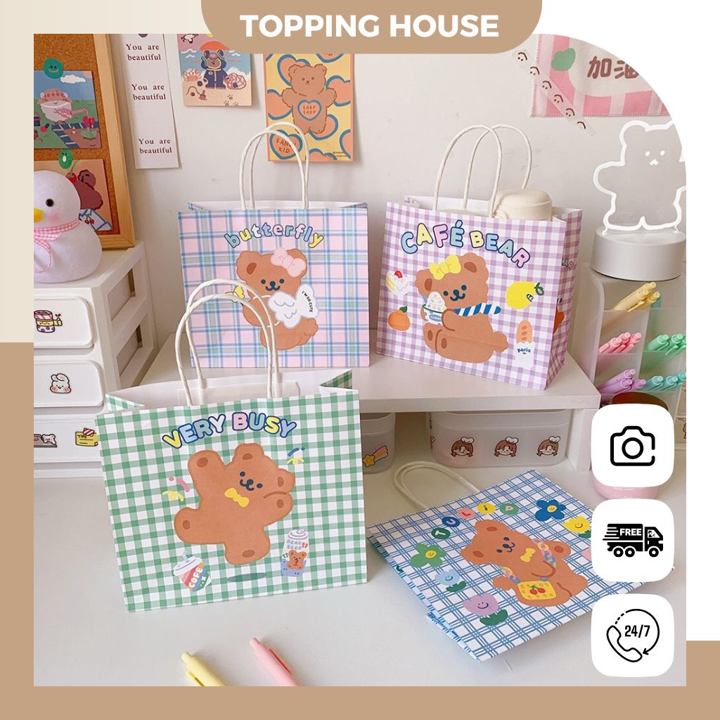 Túi Giấy Có Quai Đựng Quà Tặng Paper Bag Dày Dặn, Cứng Cáp Hình Gấu Đáng Yêu - Topping House - DC22
