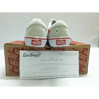 (Ảnh thật+Full box) Giày Old skool da lộn trắng kẻ đỏ